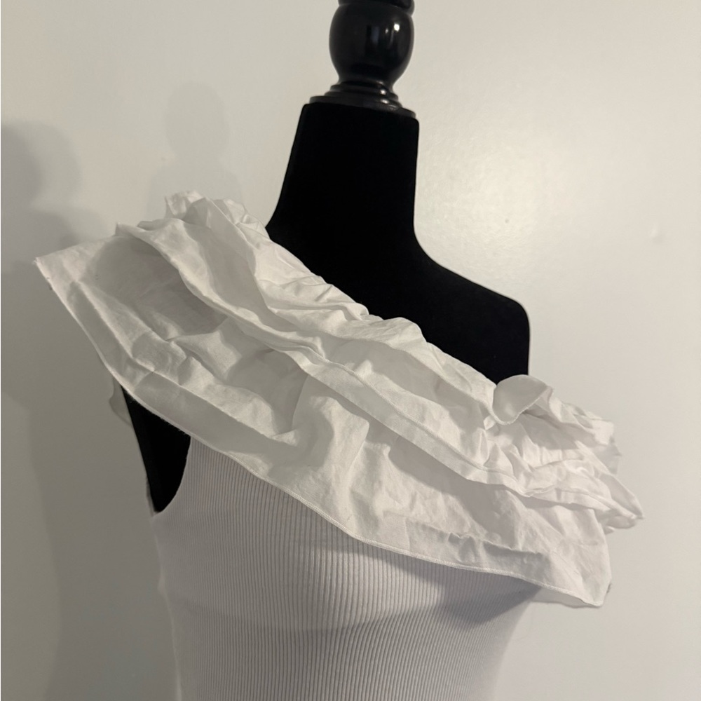 Zara White One-Shoulder Ruffle Bodysuit - Picture 5 of 7